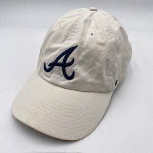 ATLANTA BRAVES '47 Brand Clean Up Hat OSFA Cream Navy Blue Cotton Dad Cap MLB